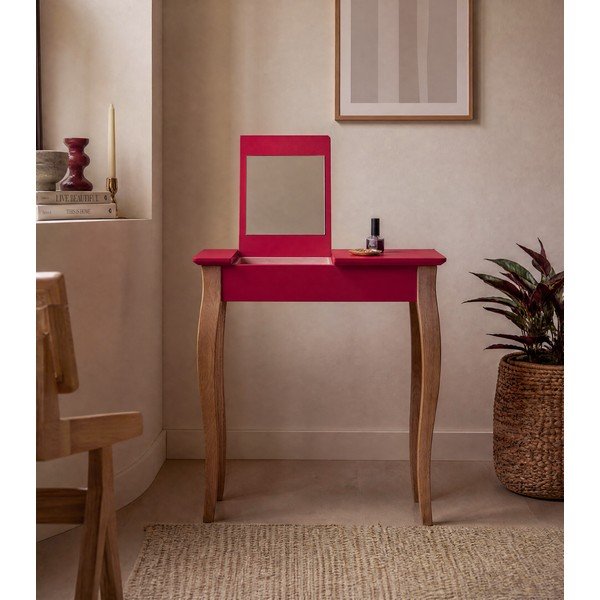 Masă de toaletă cu oglindă Ragaba Lillo, lățime 65 cm, roșu-image-3