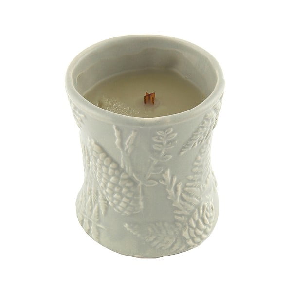 Lumânare parfumată în vas ceramic WoodWick, aromă de chihlimbar, vetiver si mosc, 40 ore