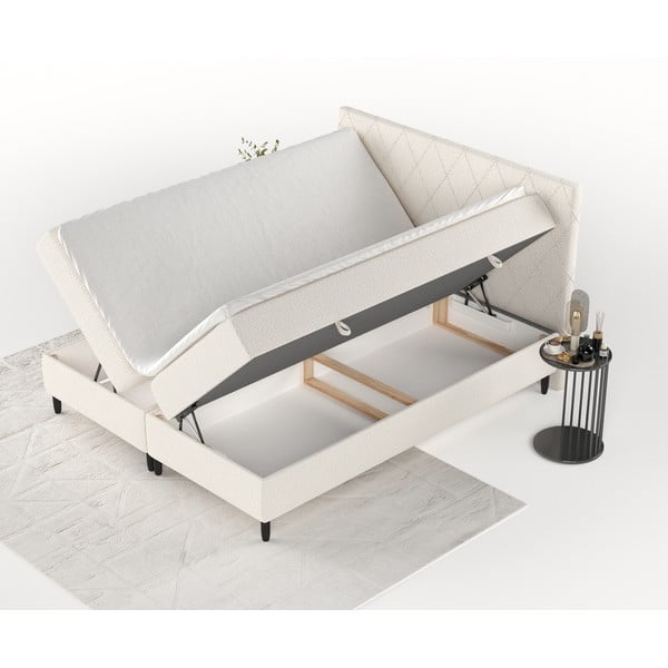 Pat boxspring crem cu spațiu de depozitare 140x200 cm Gwen – Maison de Rêve-image-2
