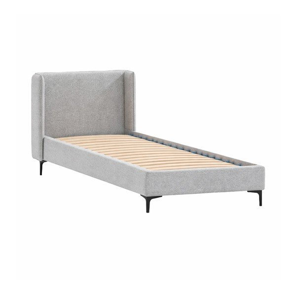 Pat gri tapițat cu somieră 90x200 cm Basti – Ropez