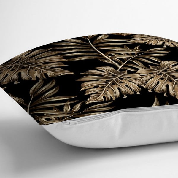 Față de pernă Minimalist Cushion Covers Golden Leafes With Black BG, 45 x 45 cm-image-1
