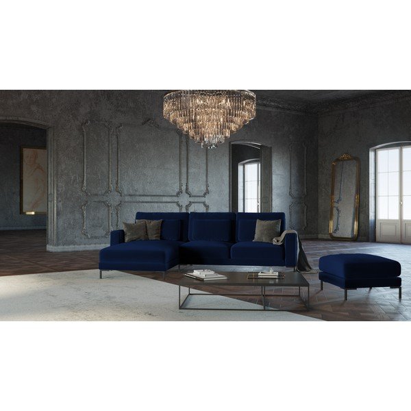 Taburet cu tapițerie de catifea Interieur 86 Seine, albastru închis-image-1