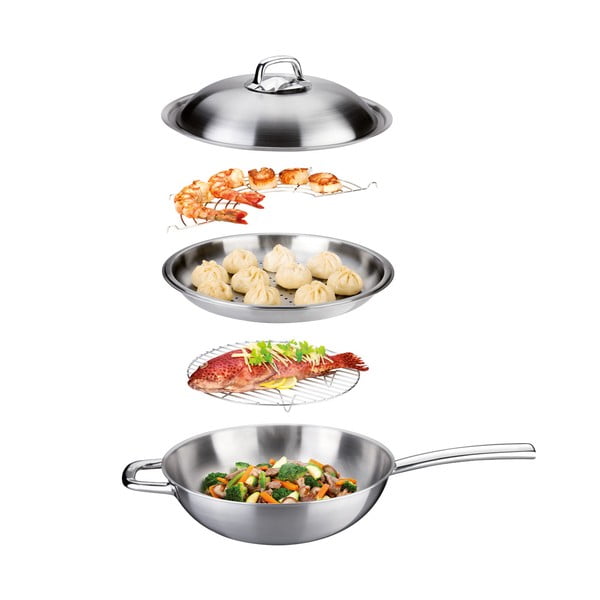 Tigaie cu capac de tip wok din oțel inoxidabil ø 32 cm President – Tescoma-image-1