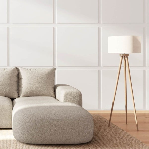 Colțar bej cu tapițerie din țesătură bouclé (cu colț pe partea dreaptă, cu șezlong) Monce – Rodier-image-3