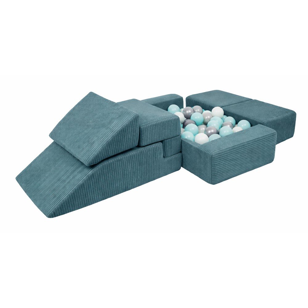 Teren de joacă din spumă turcoaz 6 buc. din catifea reiată înălțime 40 cm 100x35 cm Montessori – Meowbaby