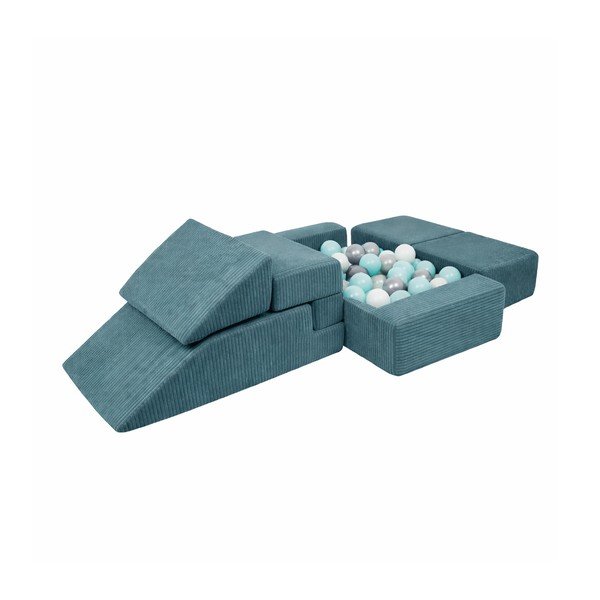 Teren de joacă din spumă turcoaz 6 buc. din catifea reiată înălțime 40 cm 100x35 cm Montessori – Meowbaby