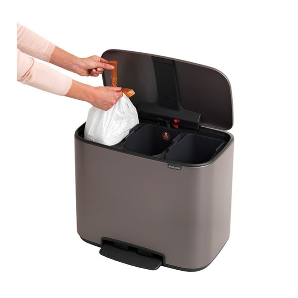 Coș de gunoi gri de reciclat/cu pedală din oțel 33 l Bo – Brabantia-image-3