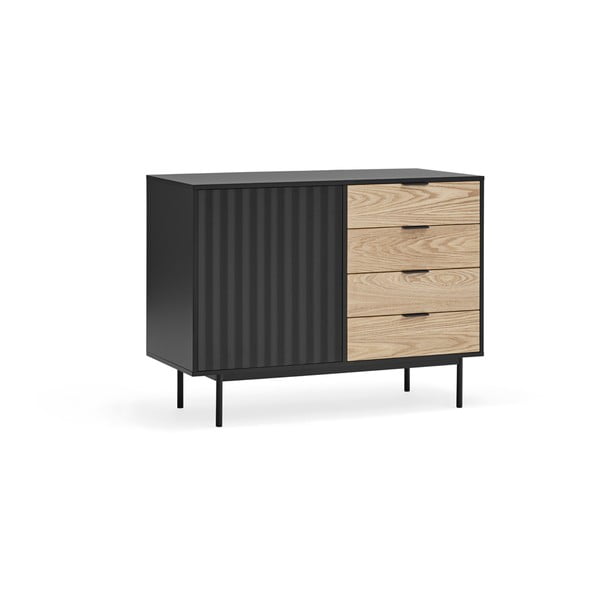 Comodă neagră/în culoare naturală joasă cu aspect de lemn de stejar 108x80 cm Sierra – Teulat-image-3