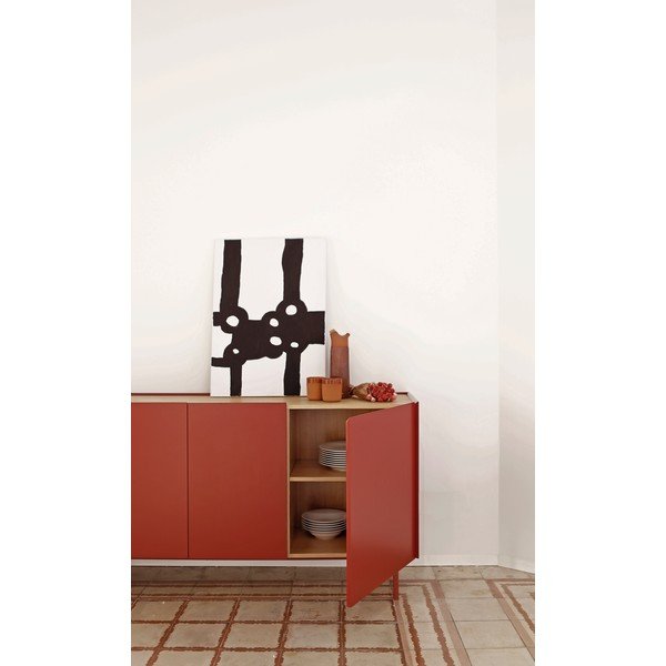Comodă roșie joasă cu aspect de lemn de stejar 165x78 cm Arista – Teulat-image-4