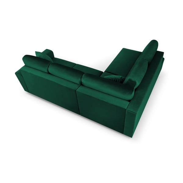 Colțar verde extensibil, cu spațiu de depozitare cu tapițerie din catifea (cu colț pe partea stângă, în formă de ”L”) Kyoto – Cosmopolitan Design-image-4