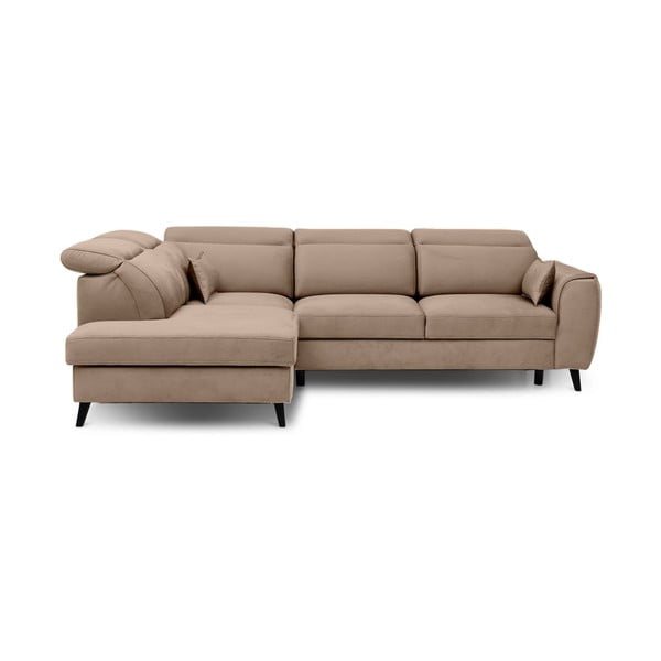 Colțar maro deschis extensibil/cu spațiu de depozitare cu tapițerie din catifea (cu colț pe partea stângă/în formă de ”L”) Noble – ELTAP