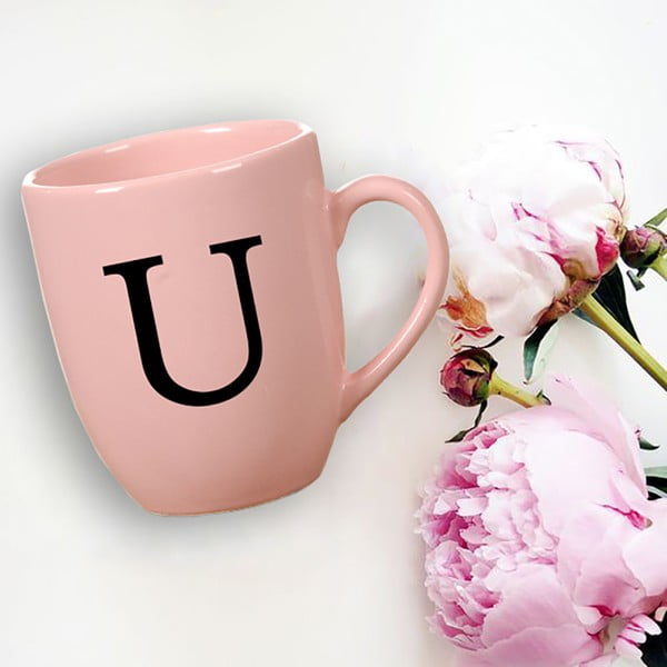 Cană din ceramică Vivas Letter U, 330 ml, roz