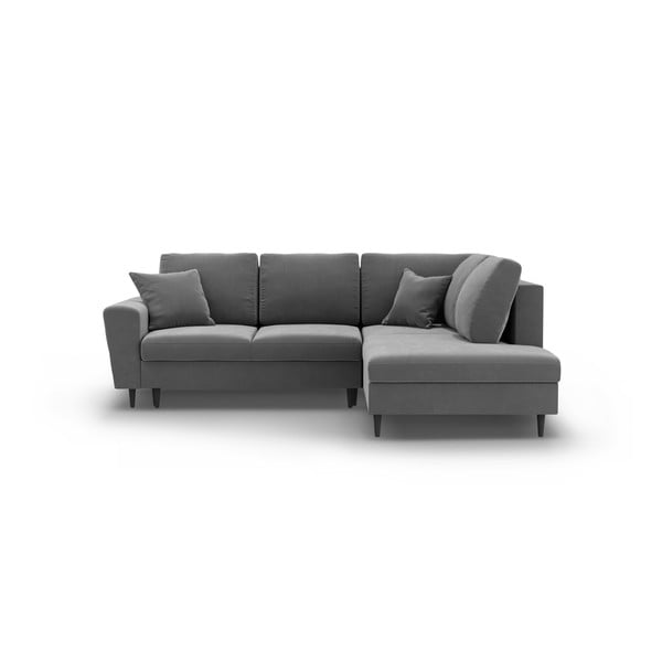 Colțar gri deschis extensibil, cu spațiu de depozitare cu tapițerie din catifea (cu colț pe partea dreaptă-în formă de ”L”) Kyoto – Cosmopolitan Design