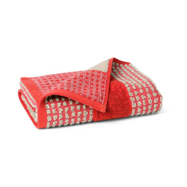 Prosop roșu din bumbac organic din frotir 50x100 cm Check – JUNA-image-2