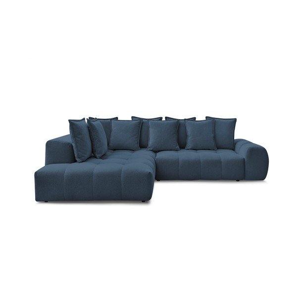 Colțar albastru închis extensibil/cu spațiu de depozitare cu tapițerie din chenille (cu colț pe partea stângă/în formă de ”L”) Everest – Bobochic Paris