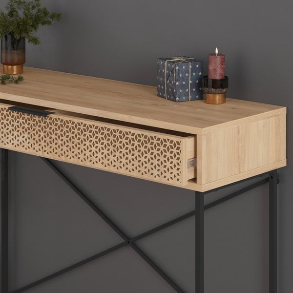 Masă consolă în culoare naturală cu aspect de lemn de stejar 35.5x110 cm Ecrin – Marckeric-image-1