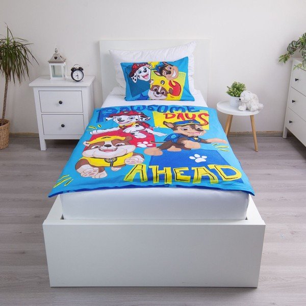 Lenjerie de pat pentru copii albastră din bumbac pentru pătuț 100x135 cm Paw Patrol "Pawsome days ahead" – Jerry Fabrics-image-1