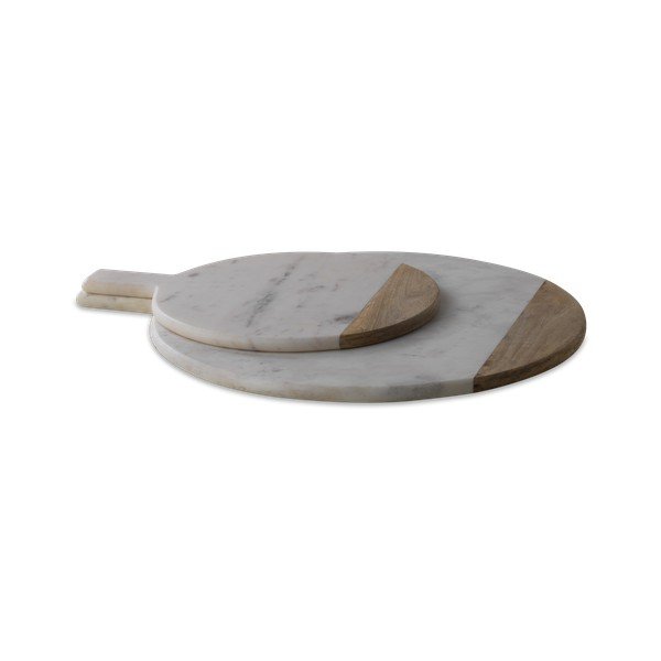 Tocător servire rotund din lemn de mango și marmură albă Nkuku Bwari, ø 32 cm-image-1