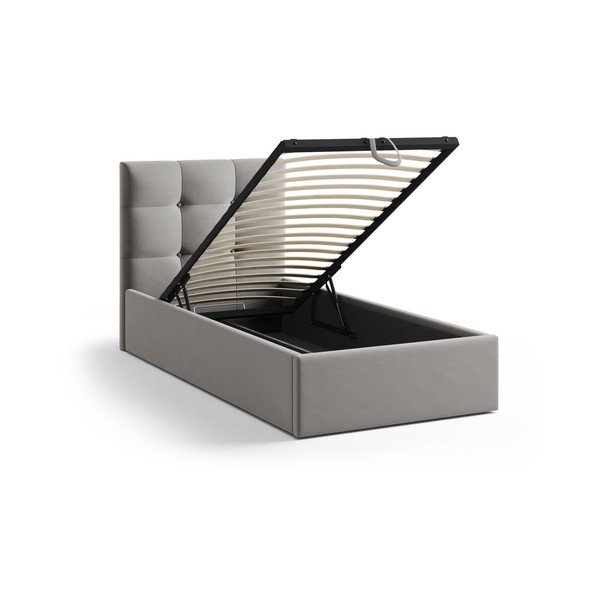 Pat gri tapițat cu spațiu de depozitare cu somieră 90x200 cm Phaedra – Micadoni -image-1