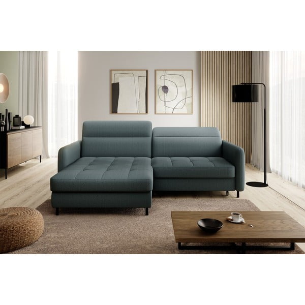 Colțar verde prăfuit extensibil/cu spațiu de depozitare cu tapițerie din catifea (cu colț pe partea stângă/cu șezlong) Gomsi – ELTAP-image-3