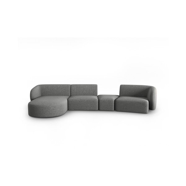 Colțar gri cu tapițerie din chenille (cu colț pe partea stângă, cu șezlong) Paolo – Milo Casa