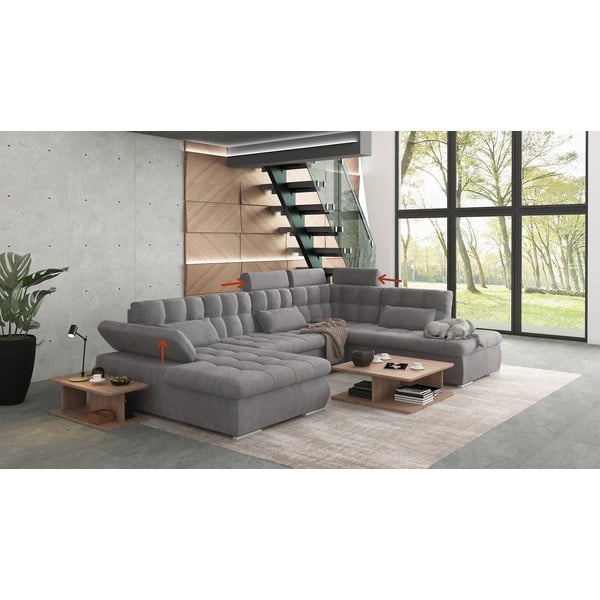 Colțar gri extensibil, cu spațiu de depozitare (cu colț pe partea dreaptă, în formă de "U") Merkur – Ropez-image-1