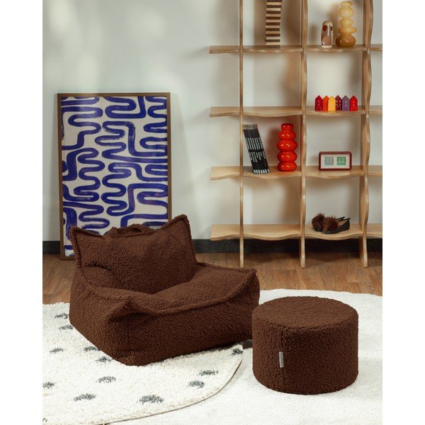 Fotoliu puf pentru copii maro închis cu tapițerie din țesătură bouclé Warm Hazel – Wigiwama-image-1