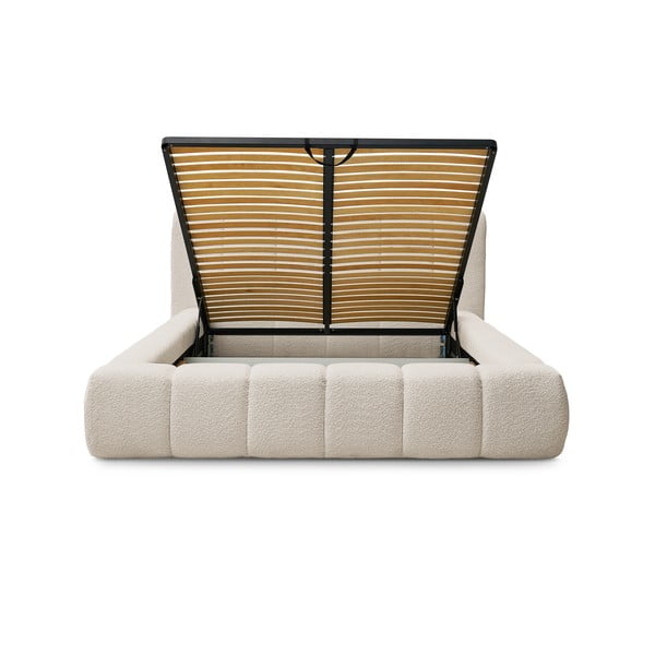 Pat matrimonial bej tapițat cu spațiu de depozitare cu somieră 140x190 cm Denali – Bobochic Paris-image-4