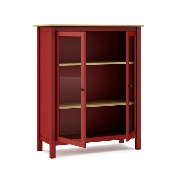 Vitrină roșu/natural din lemn de pin 90x110 cm Misti – Marckeric-image-3