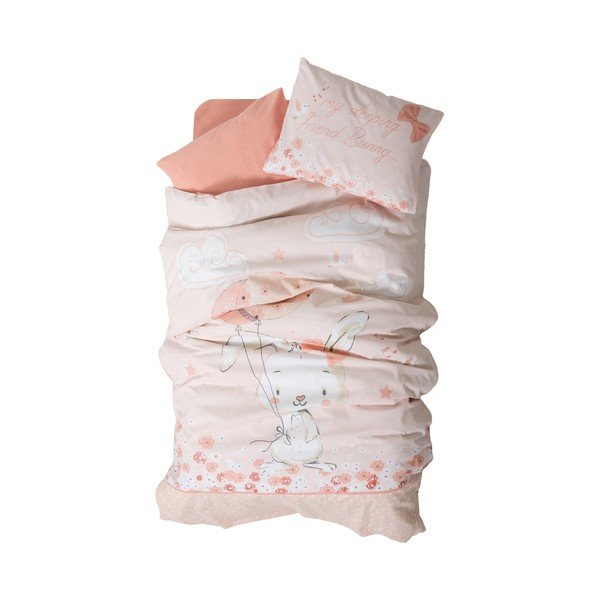 Lenjerie de pat pentru copii roz din bumbac ranforcé pentru pătuț cu cearceaf inclus, cu 4 piese 100x150 cm Rapeti – Mijolnir