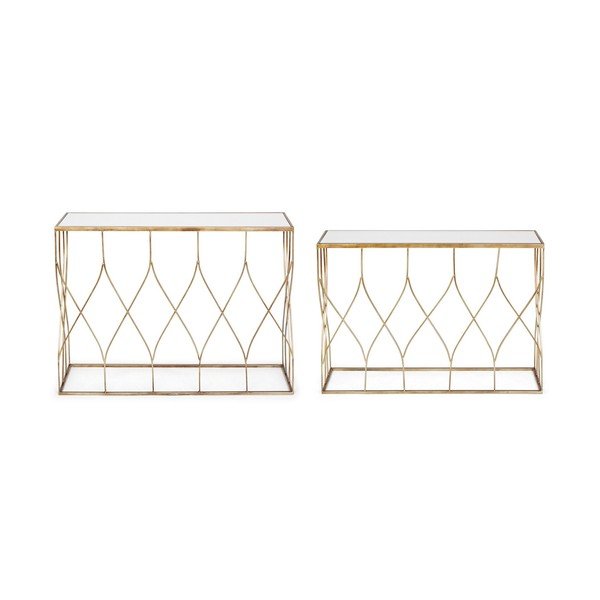 Mese consolă aurii 2 buc. cu blat din sticlă 33x104 cm Elenor – Bizzotto-image-4