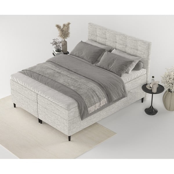 Pat boxspring gri deschis cu spațiu de depozitare 160x200 cm Urbaneo – Maison de Rêve-image-4
