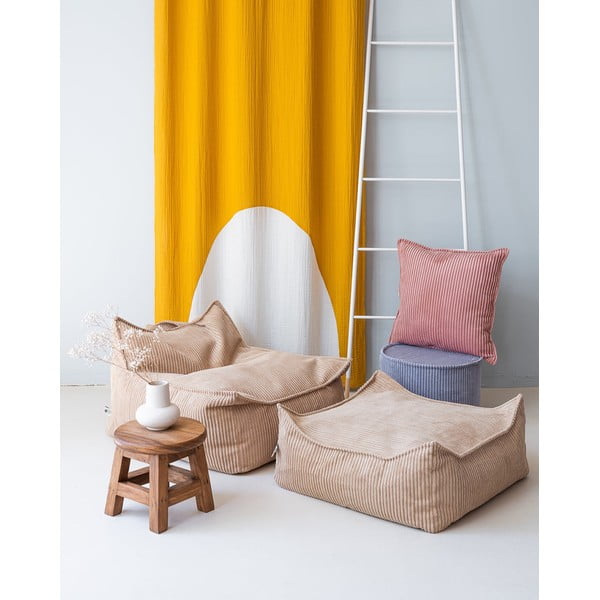 Fotoliu puf pentru copii maro deschis cu tapițerie din catifea reiată Square – Wigiwama-image-3