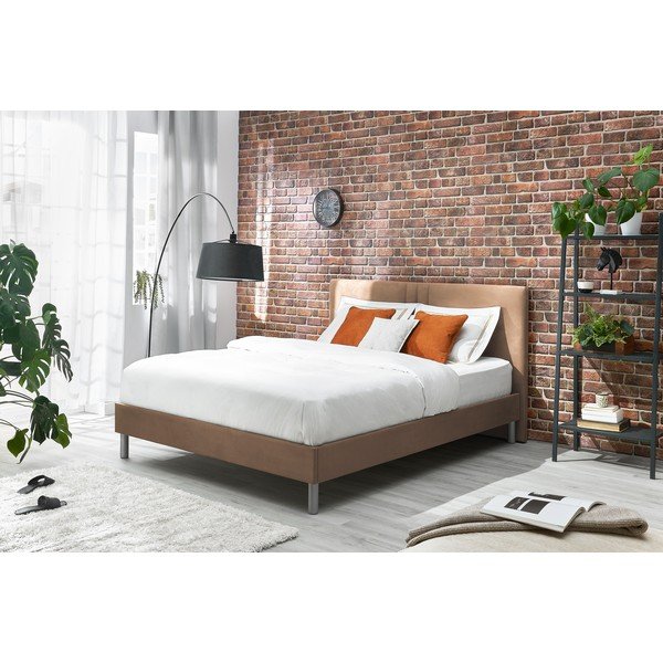 Pat matrimonial 180x200 cm maro deschis tapițat cu somieră Kerry – Bobochic Paris-image-1