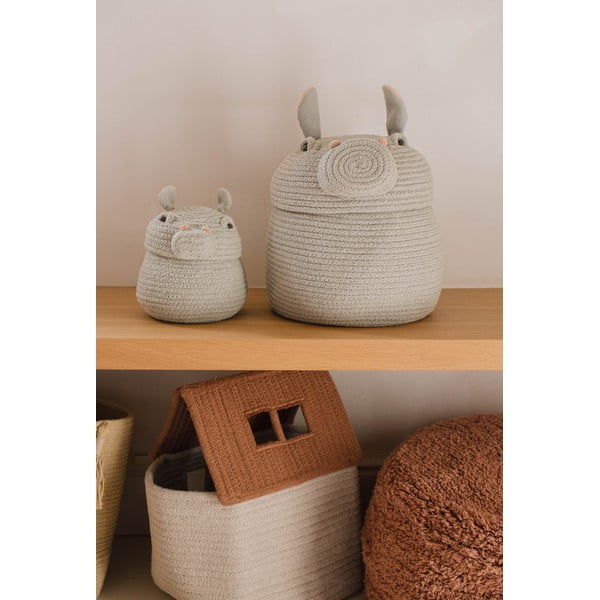 Coș de jucării pentru copii gri deschis din material textil ø 15x15 cm Mini Henry the Hippo – Lorena Canals-image-1