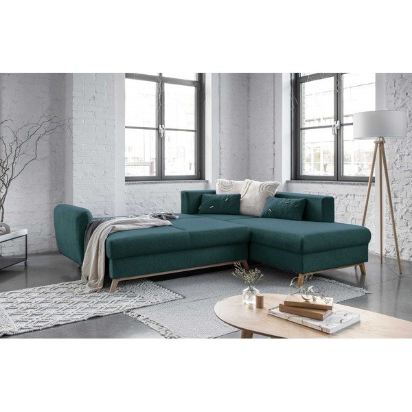 Colțar extensibil cu șezlong pe partea dreaptă Miuform Scandic Lagom L, turcoaz-image-4