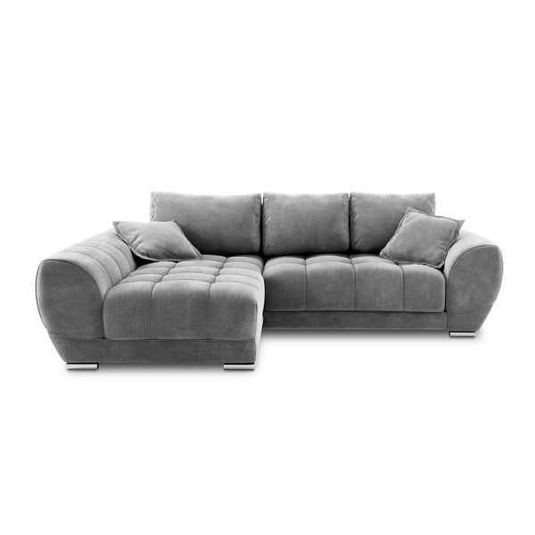 Colțar extensibil cu tapițerie de catifea și șezlong pe partea stângă Windsor & Co Sofas Nuage, gri