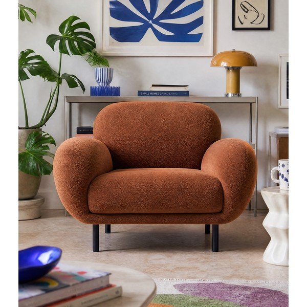 Fotoliu teracotă cu tapițerie din țesătură bouclé Poppy – Micadoni -image-3