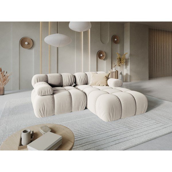 Colțar modular crem cu tapițerie din catifea (cu colț pe partea dreaptă/cu șezlong) – Micadoni -image-1