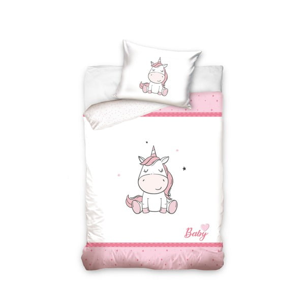 Lenjerie de pat din bumbac pentru copii CARBOTEX Unicorn Pink, 100 x 135 cm