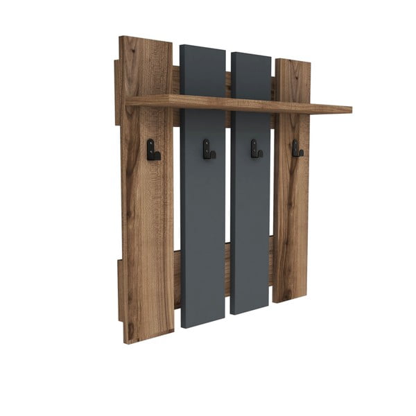 Cuier de perete gri antracit/în culoare naturală cu raft cu aspect de lemn de nuc Mita – Puqa Design