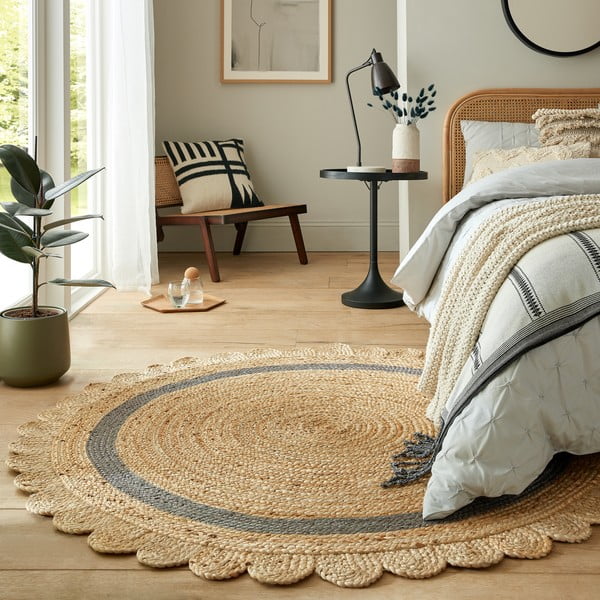 Covor gri/în culoare naturală țesut manual rotund din iută ø 160 cm Grace Grey – Flair Rugs-image-1
