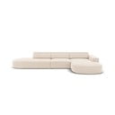 Colțar bej cu tapițerie din catifea (cu șezlong  pe partea dreaptă) Jodie - Micadoni Home