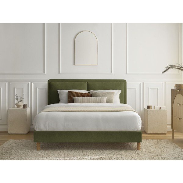 Pat matrimonial verde tapițat tapițat cu somieră 160x200 cm Mara – Bobochic Paris-image-4