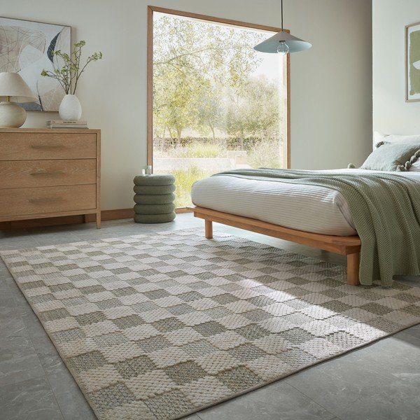 Covor verde lavabil din amestec de bumbac 116x170 cm Muted Checkerboard – Flair Rugs-image-1