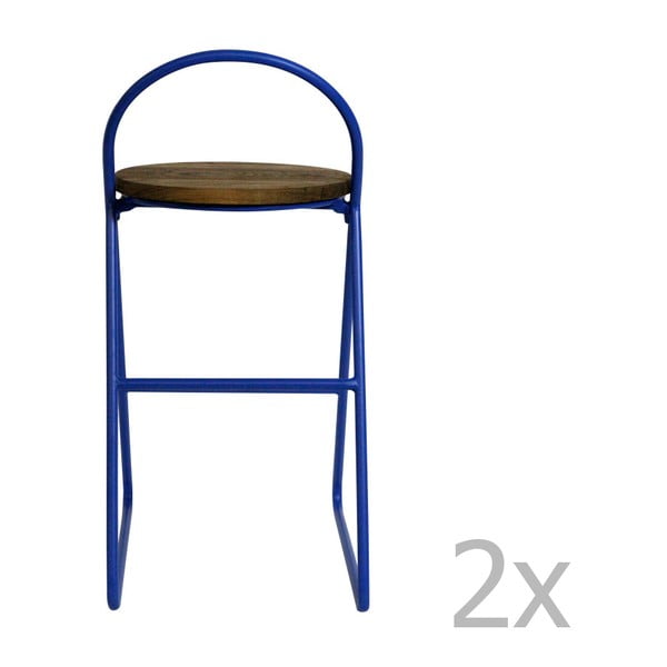Set 2 scaune de bar din lemn de ulm și metal Red Cartel Duke, înălțime 89 cm, albastru