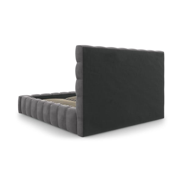 Pat matrimonial gri tapițat cu spațiu de depozitare și somieră 200x200 cm Bali – Cosmopolitan Design-image-4