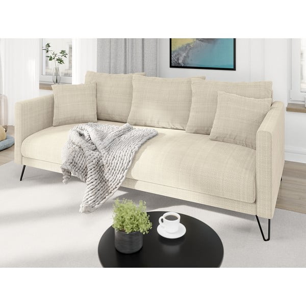 Canapea crem cu tapițerie din chenille 200 cm Freya – Ropez-image-3