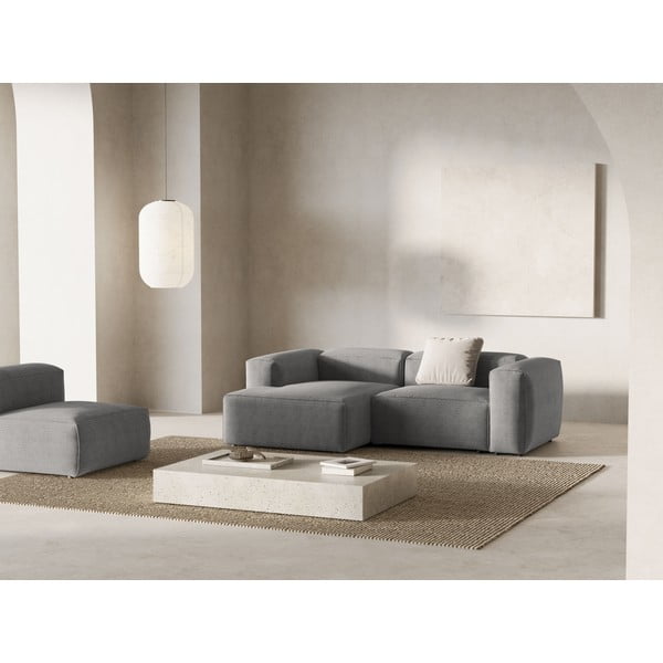 Colțar gri deschis cu tapițerie din catifea reiată  (cu colț pe partea stângă/cu șezlong) Bergamo – Cosmopolitan Design-image-1