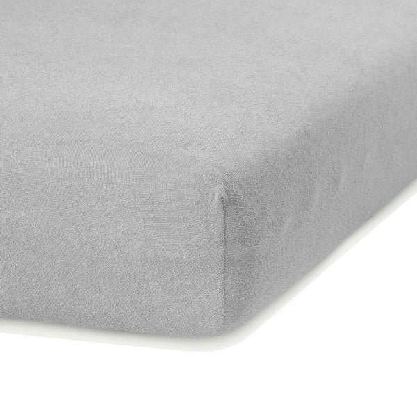 Cearceaf gri deschis din frotir cu elastic 140x200 cm Ruby – Restilo-image-1